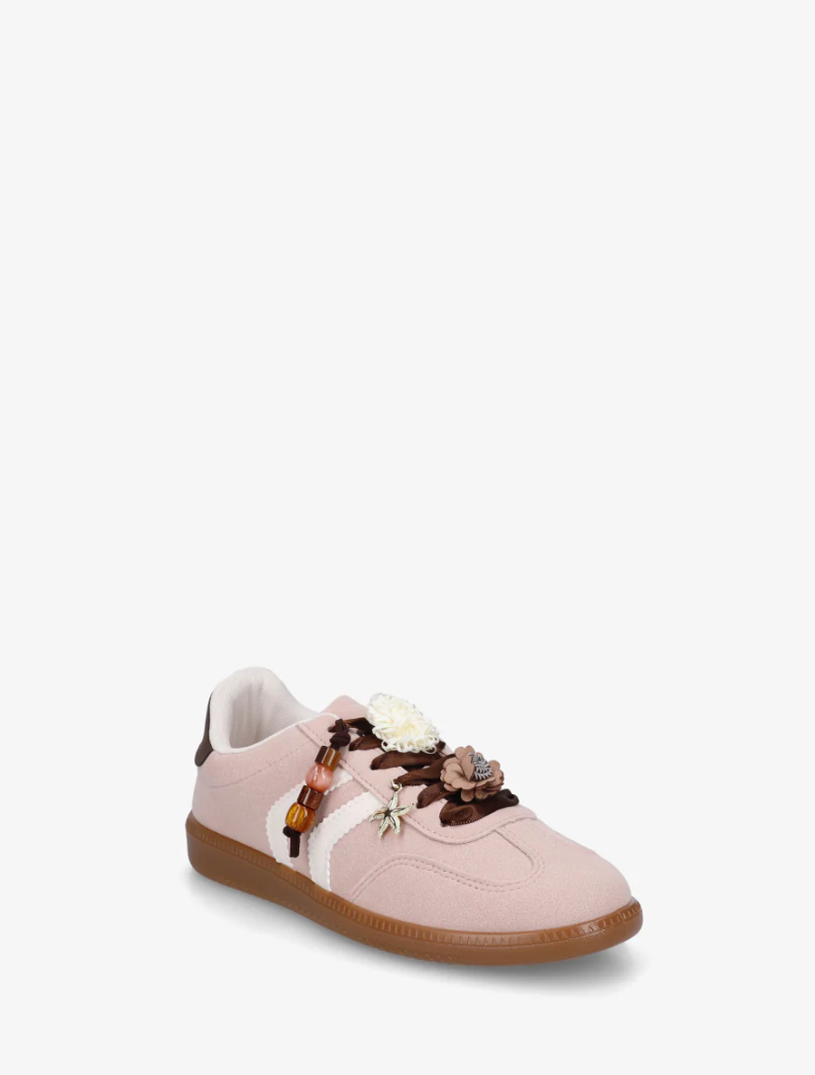 Sneakers à empiècement fleurs et perles en bois - Vieux rose - Image 2