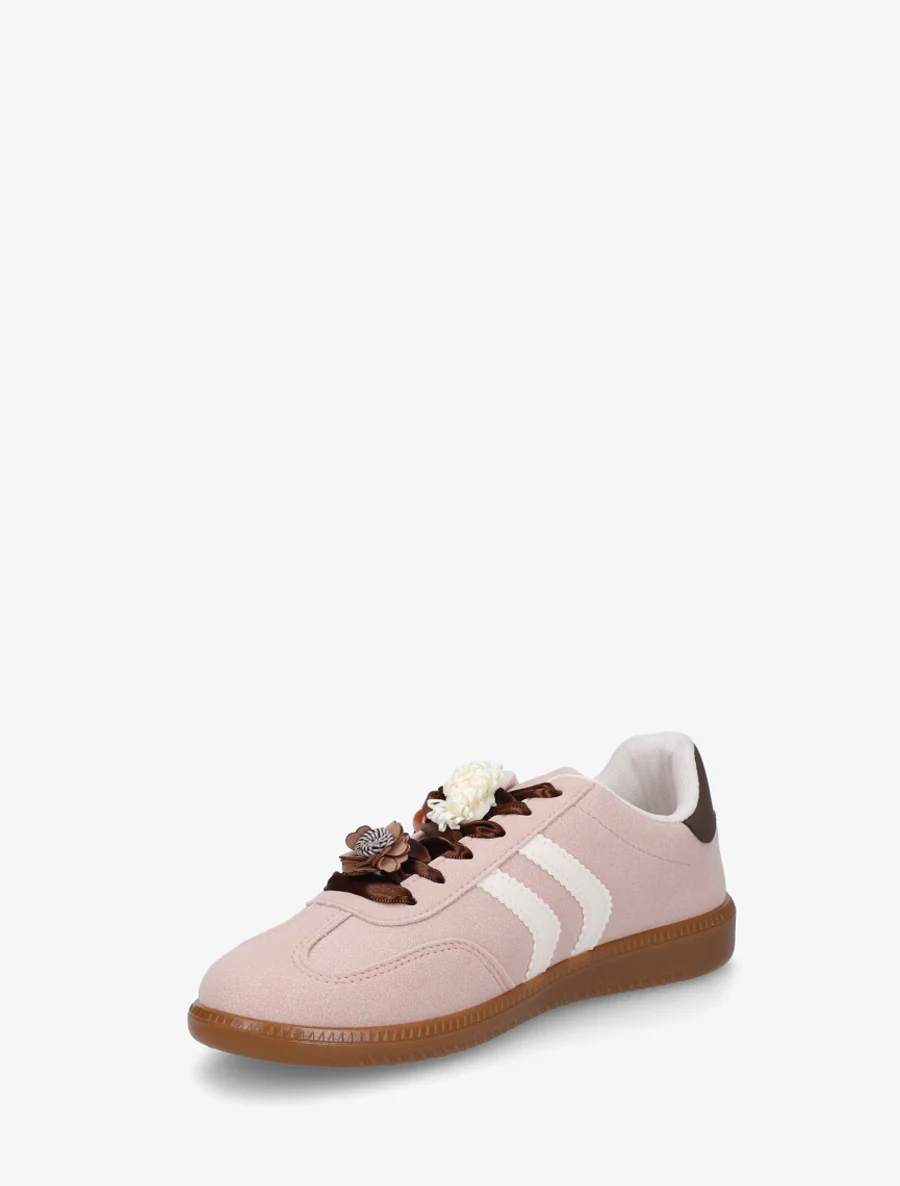 Sneakers à empiècement fleurs et perles en bois - Vieux rose - Image 3