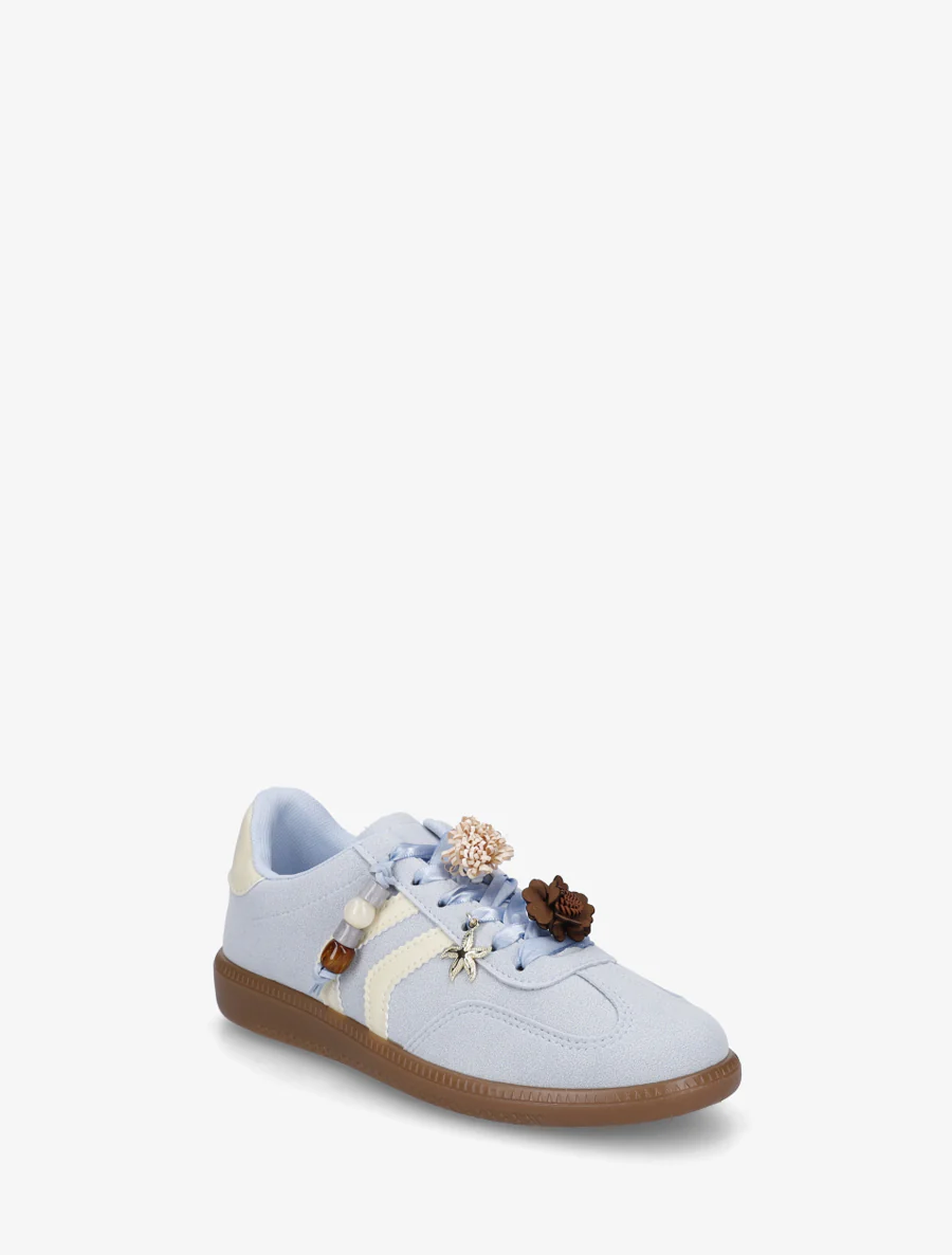 Sneakers à empiècement fleurs et perles en bois - Bleu ciel - Image 2