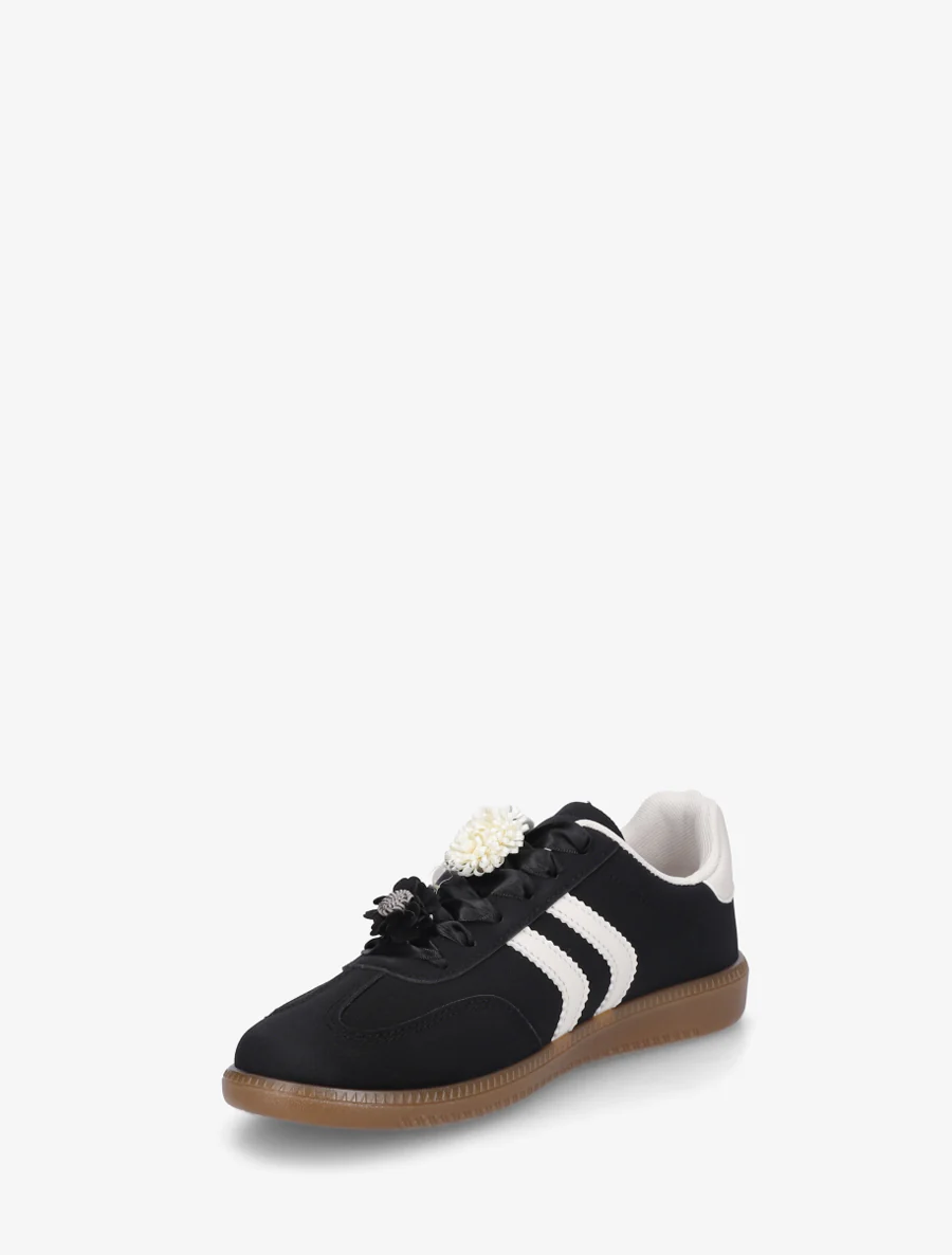Sneakers à empiècement fleurs et perles en bois - Noir - Image 3