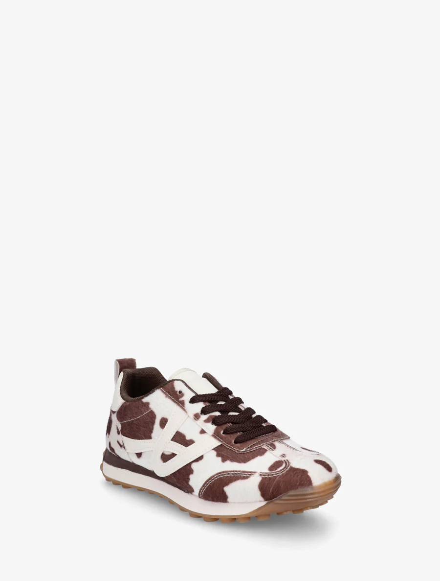 Sneakers à imprimé vache et détails contrastants - Marron - Image 2