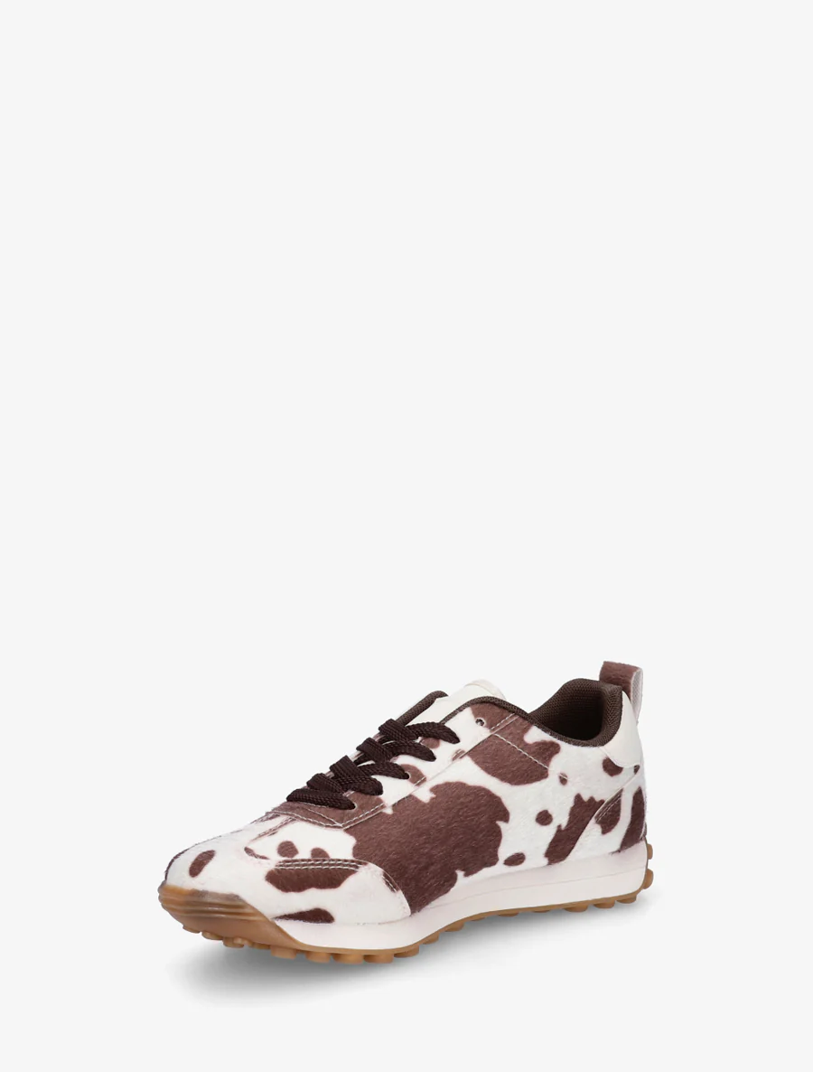 Sneakers à imprimé vache et détails contrastants - Marron - Image 3