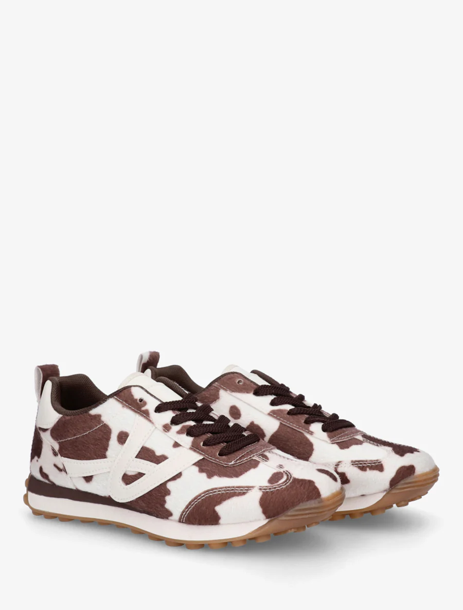 Sneakers à imprimé vache et détails contrastants - Marron - Image 4