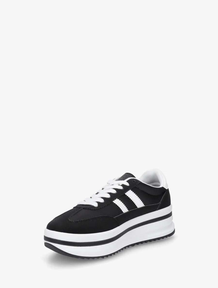 Sneakers à plateforme et empiècement effet nubuck - Noir - Image 3