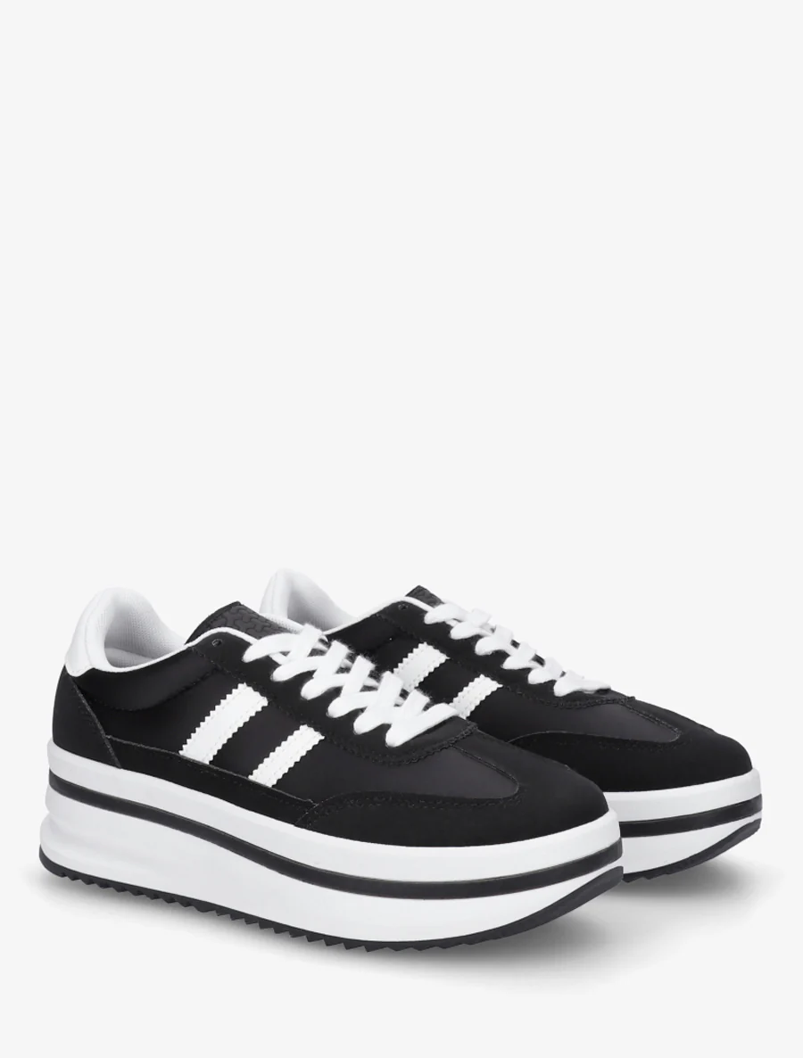 Sneakers à plateforme et empiècement effet nubuck - Noir - Image 4