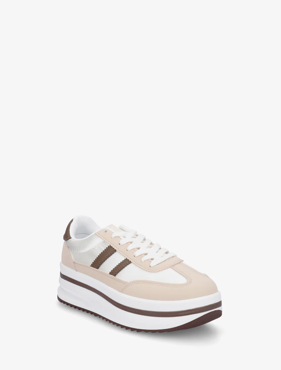 Sneakers à plateforme et empiècement effet nubuck - Beige - Image 2