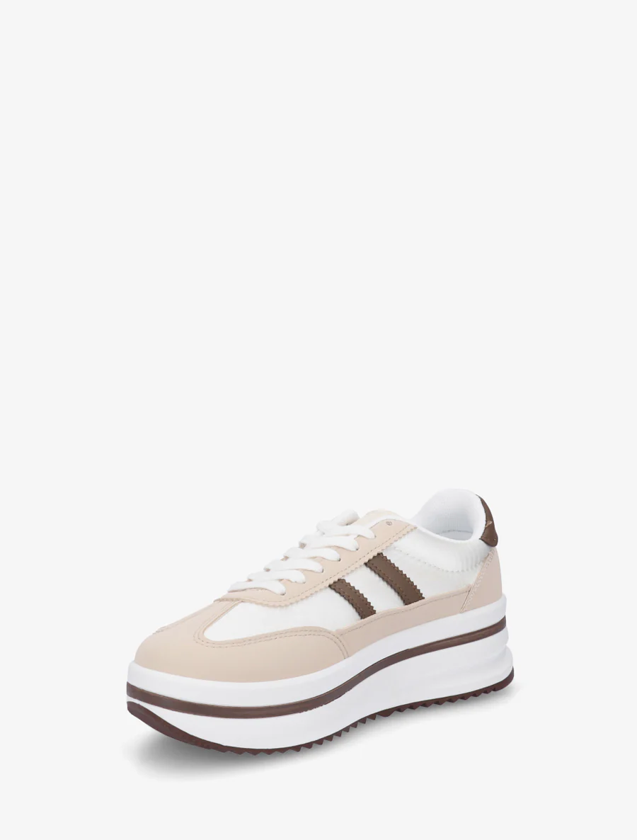 Sneakers à plateforme et empiècement effet nubuck - Beige - Image 3