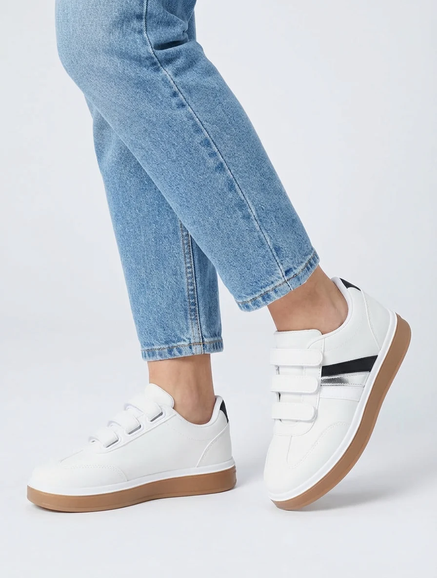 Sneakers à scratch et semelle caoutchouc - Blanc - Image 5