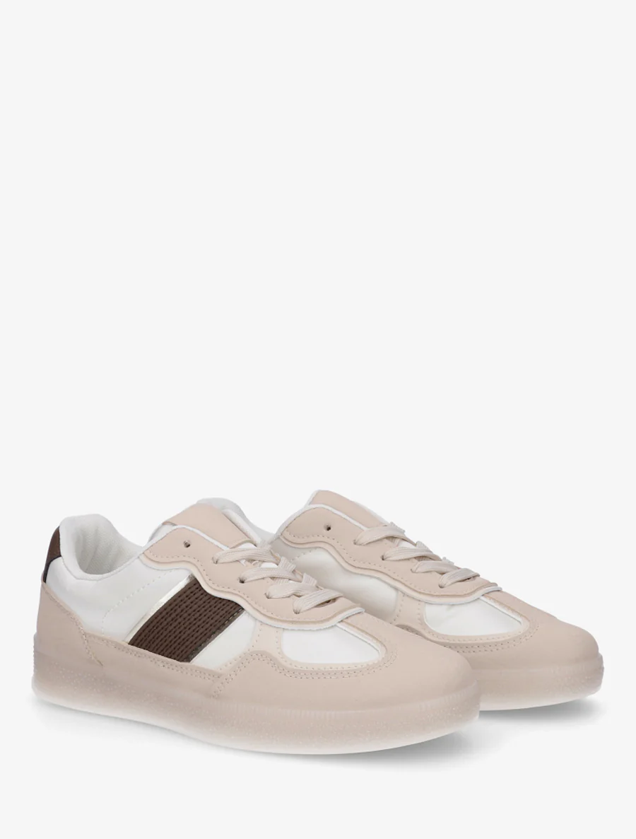 Sneakers à semelle caoutchouc coloré - Beige - Image 4