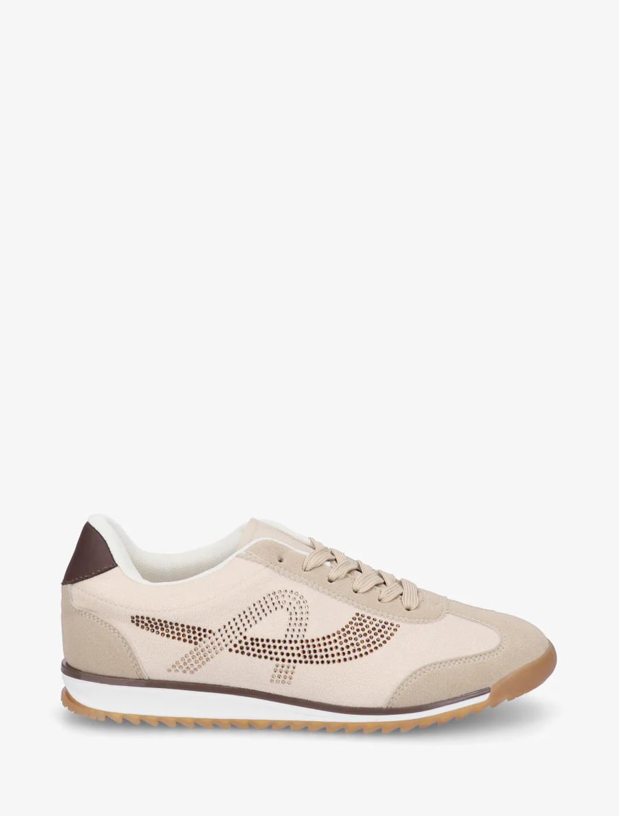 Sneakers à strass en suédine - Beige