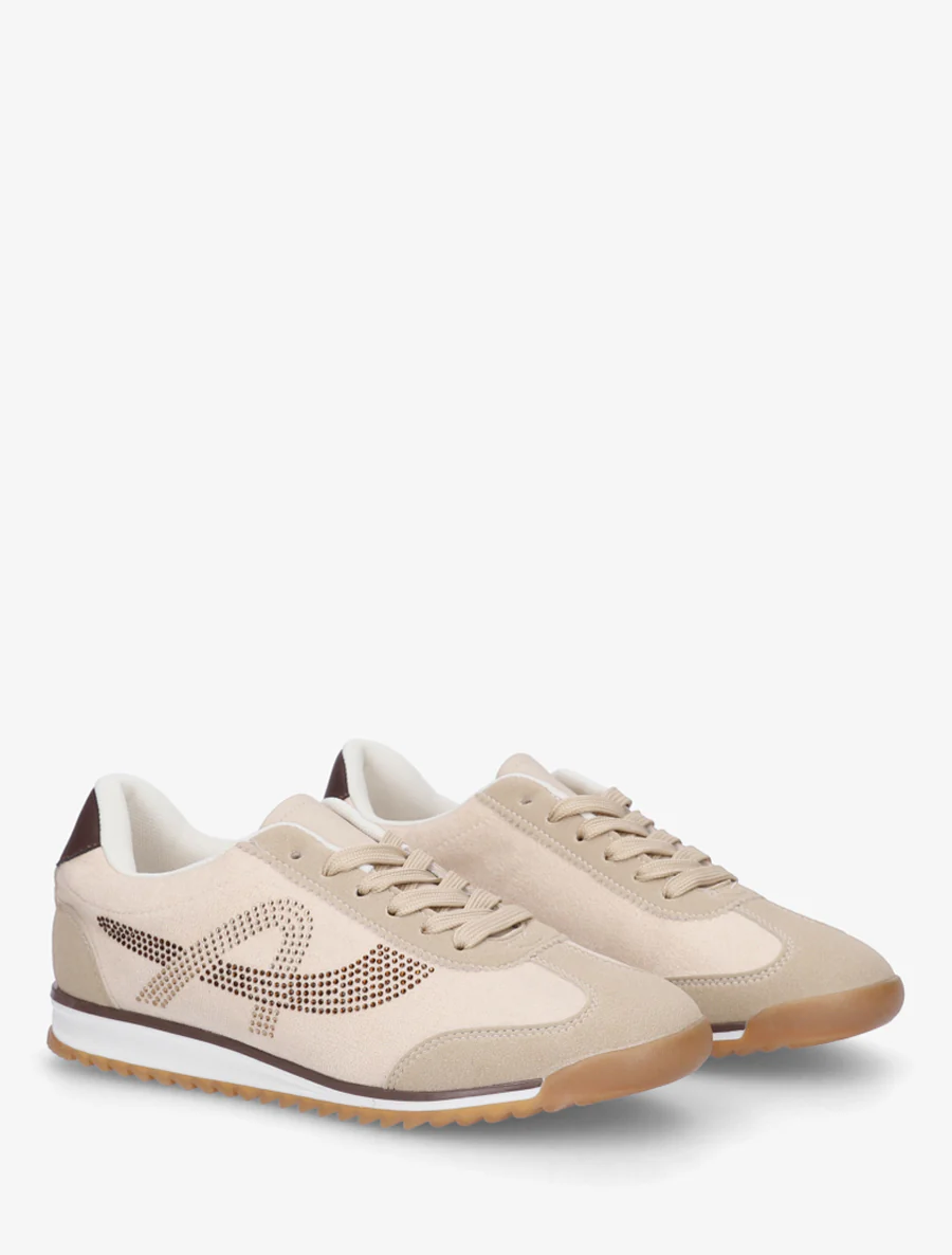 Sneakers à strass en suédine - Beige - Image 4