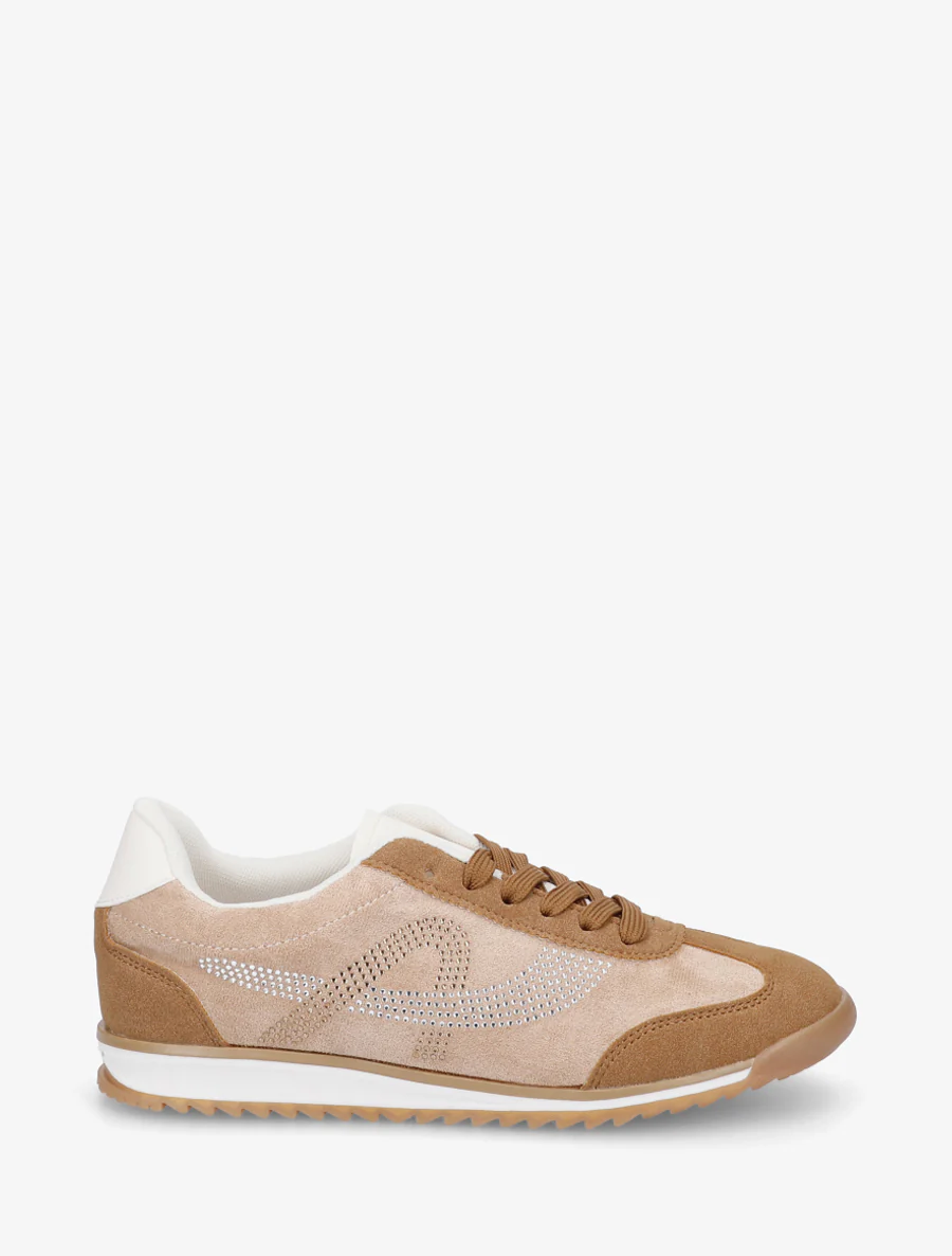 Sneakers à strass en suédine - Camel