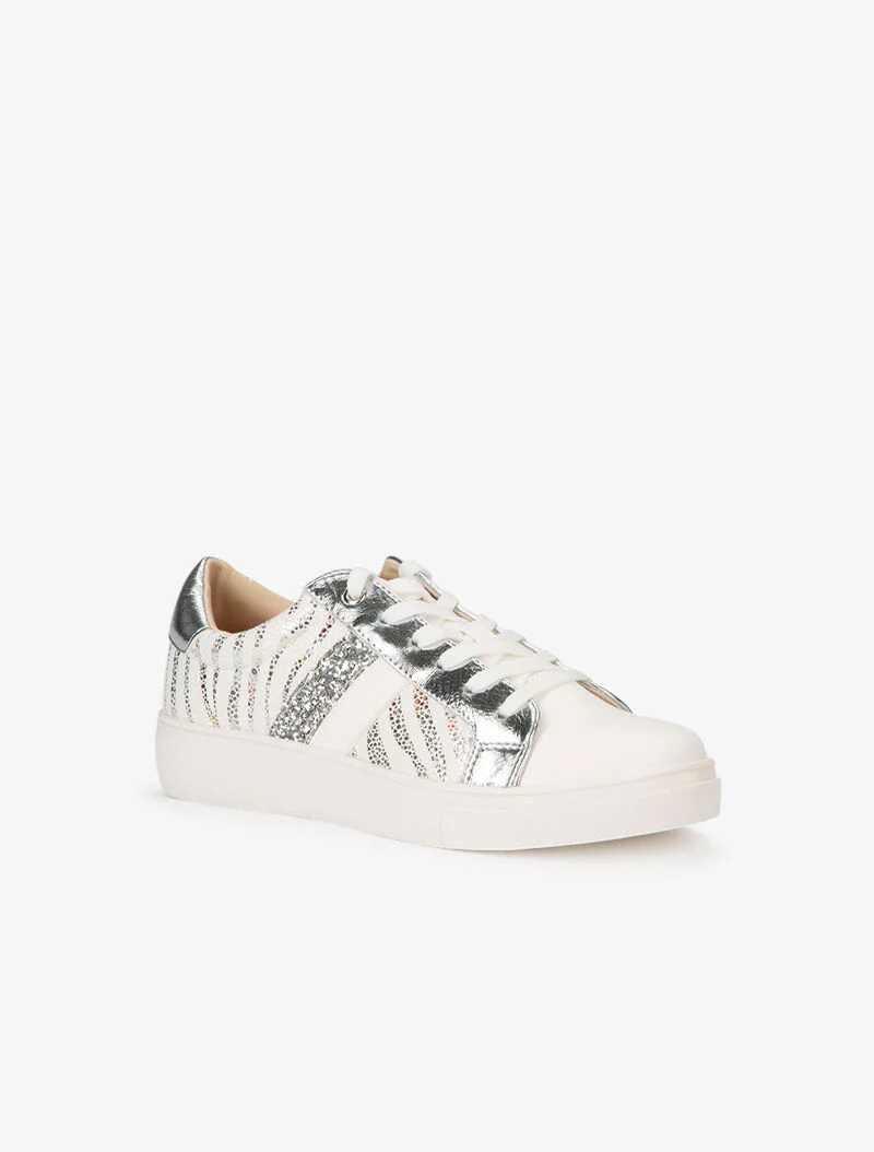 Sneakers à zébrures brillantes et gomme - blanc - Image 2