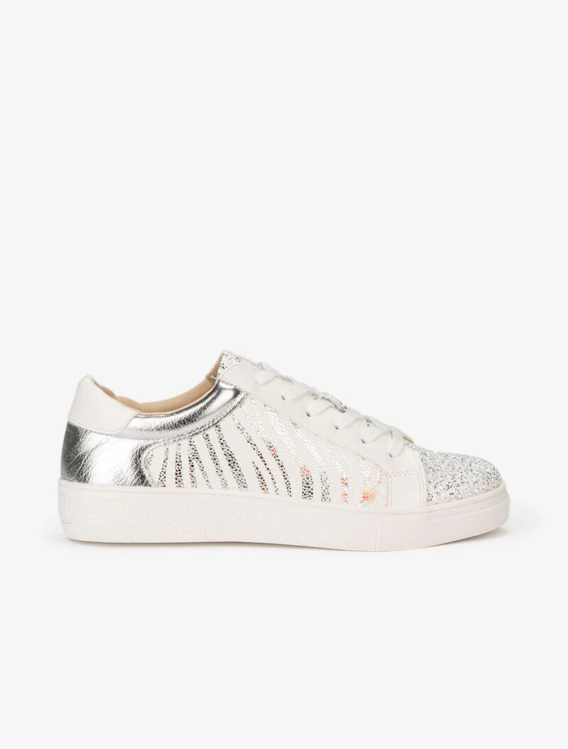 Sneakers à zébrures brillantes et paillettes - blanc