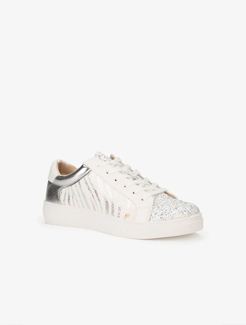 Sneakers à zébrures brillantes et paillettes - blanc - Image 2