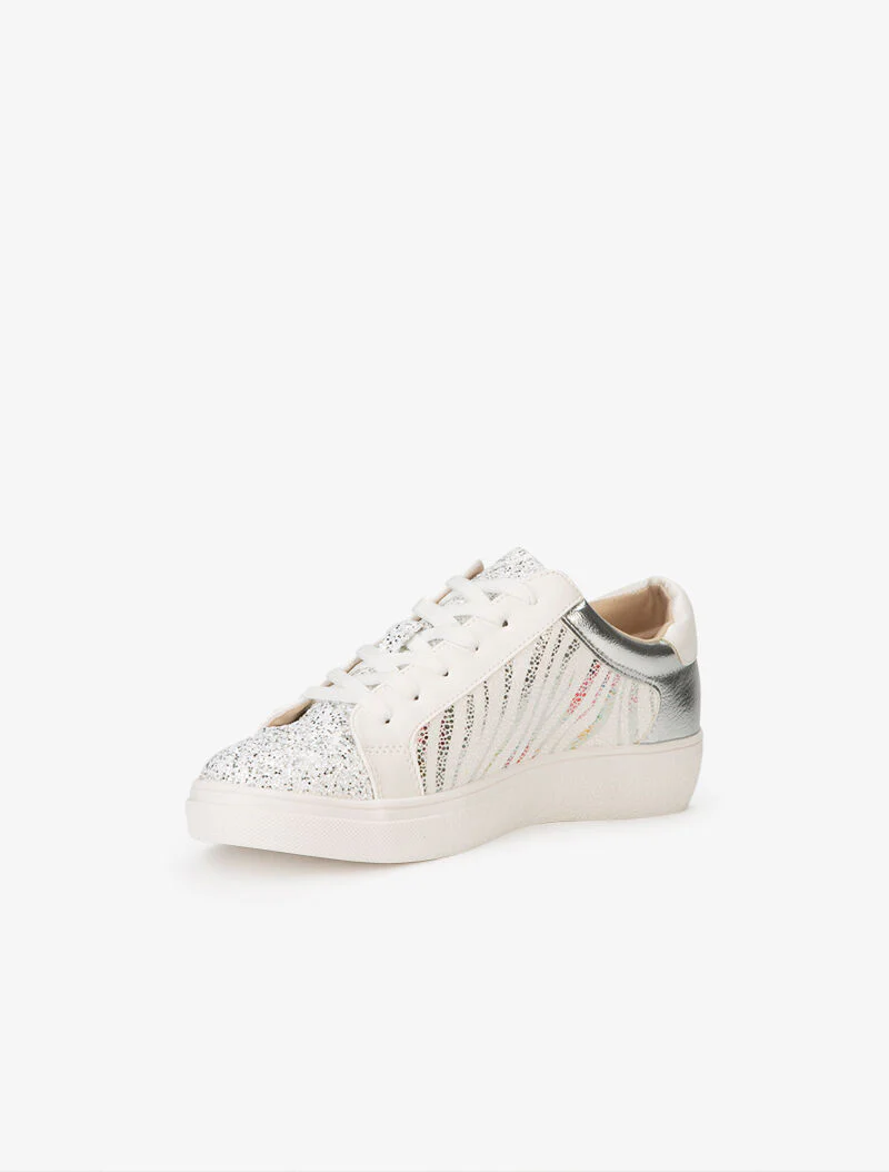Sneakers à zébrures brillantes et paillettes - blanc - Image 3