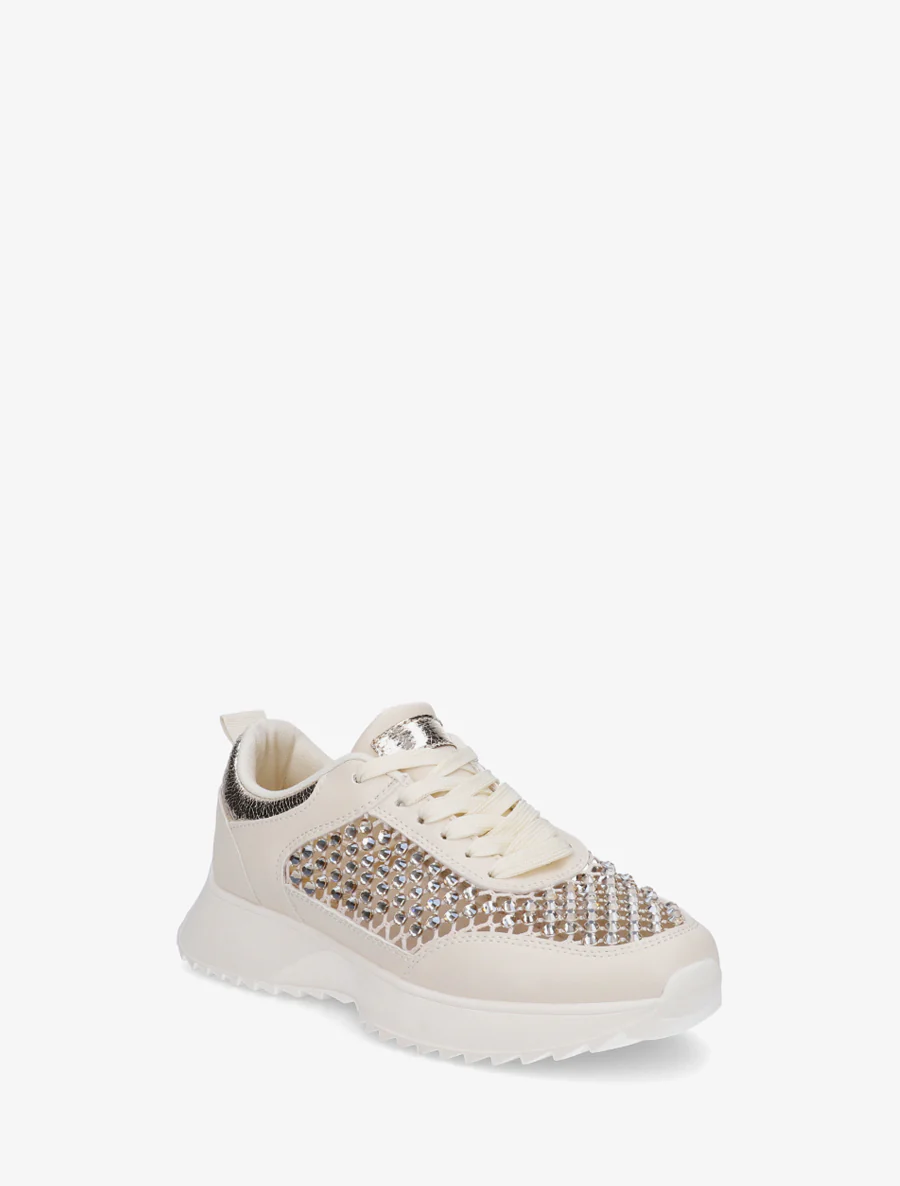 Sneakers ajourées à strass - Beige - Image 2