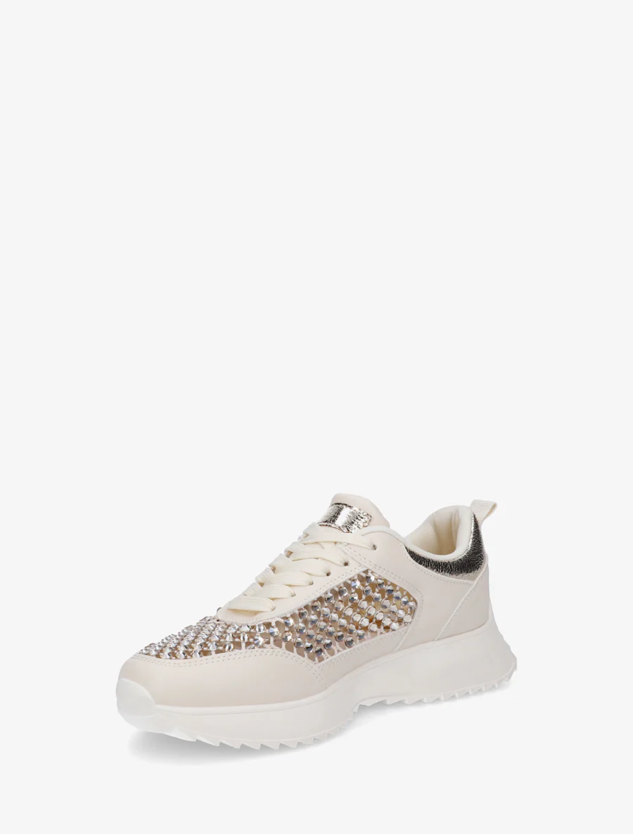 Sneakers ajourées à strass - Beige - Image 3