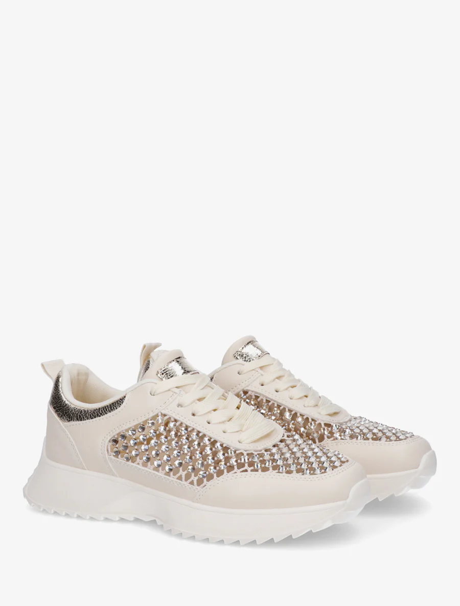 Sneakers ajourées à strass - Beige - Image 4
