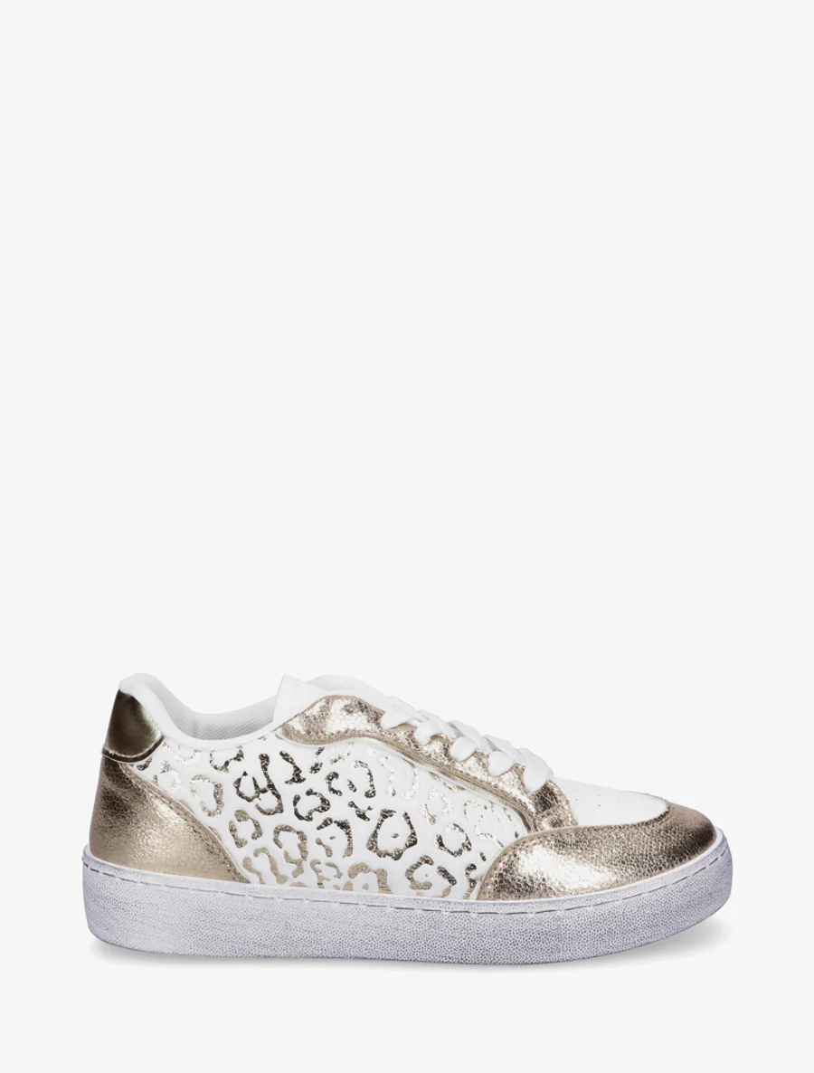Sneakers bi-matière à imprimé léopard - Or