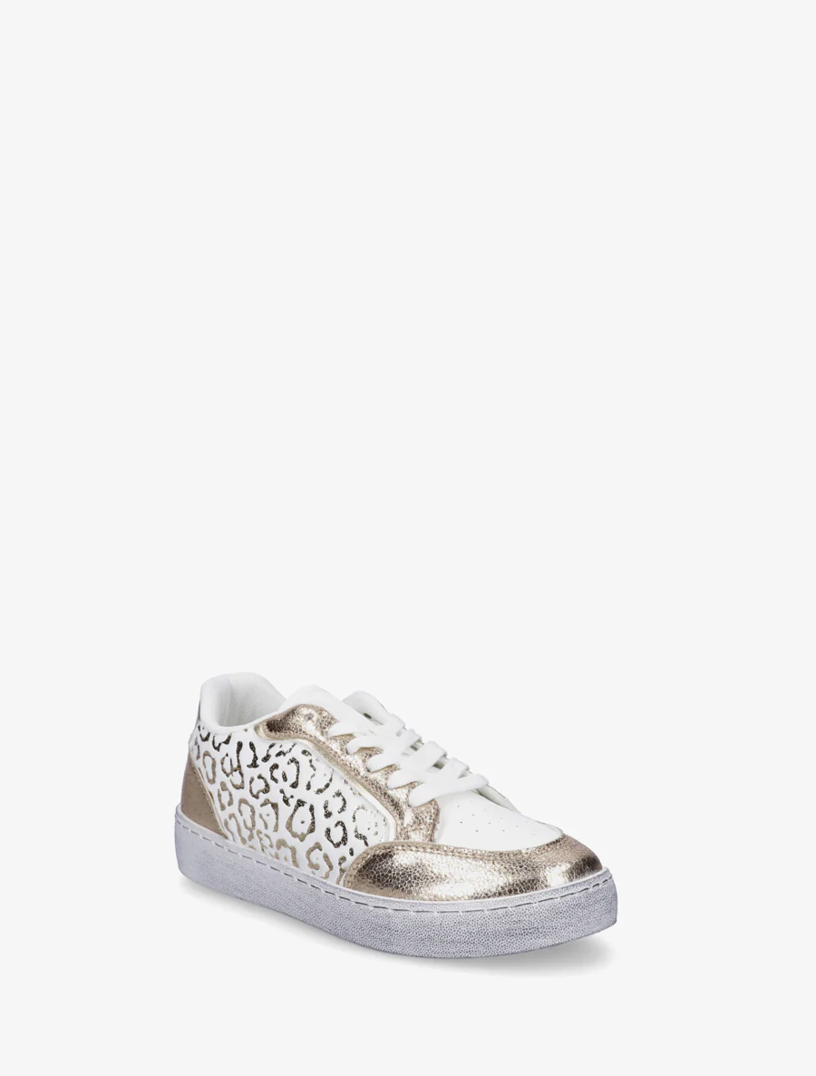 Sneakers bi-matière à imprimé léopard - Or - Image 2