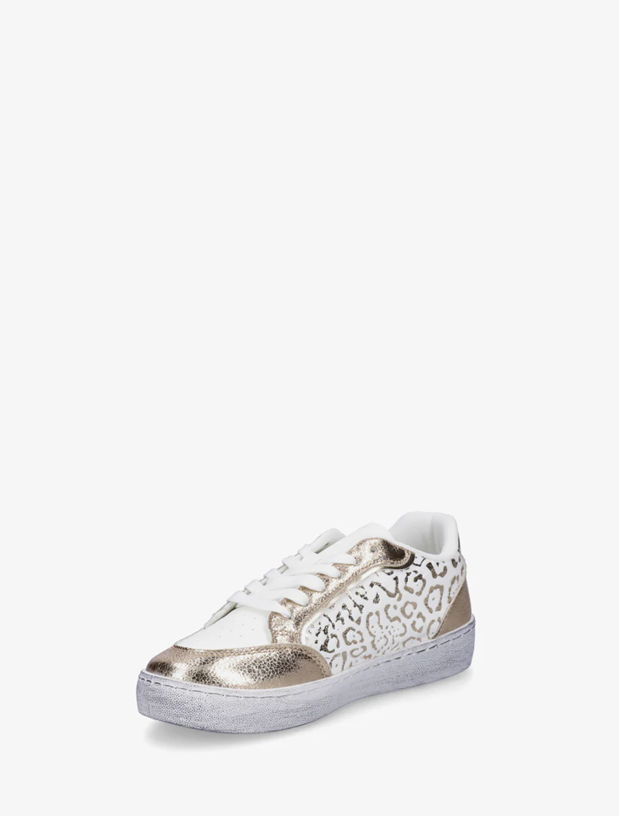 Sneakers bi-matière à imprimé léopard - Or - Image 3
