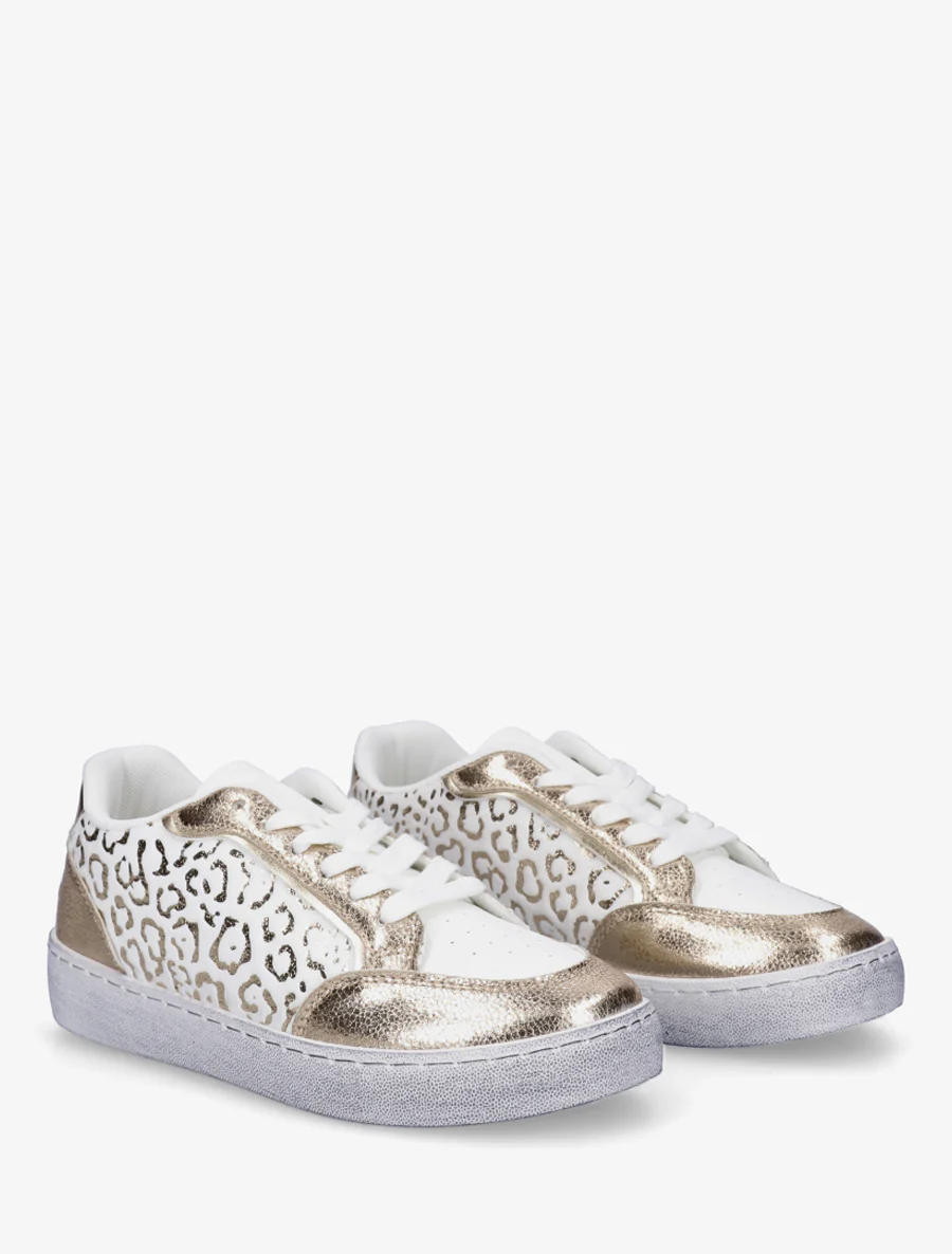 Sneakers bi-matière à imprimé léopard - Or - Image 4