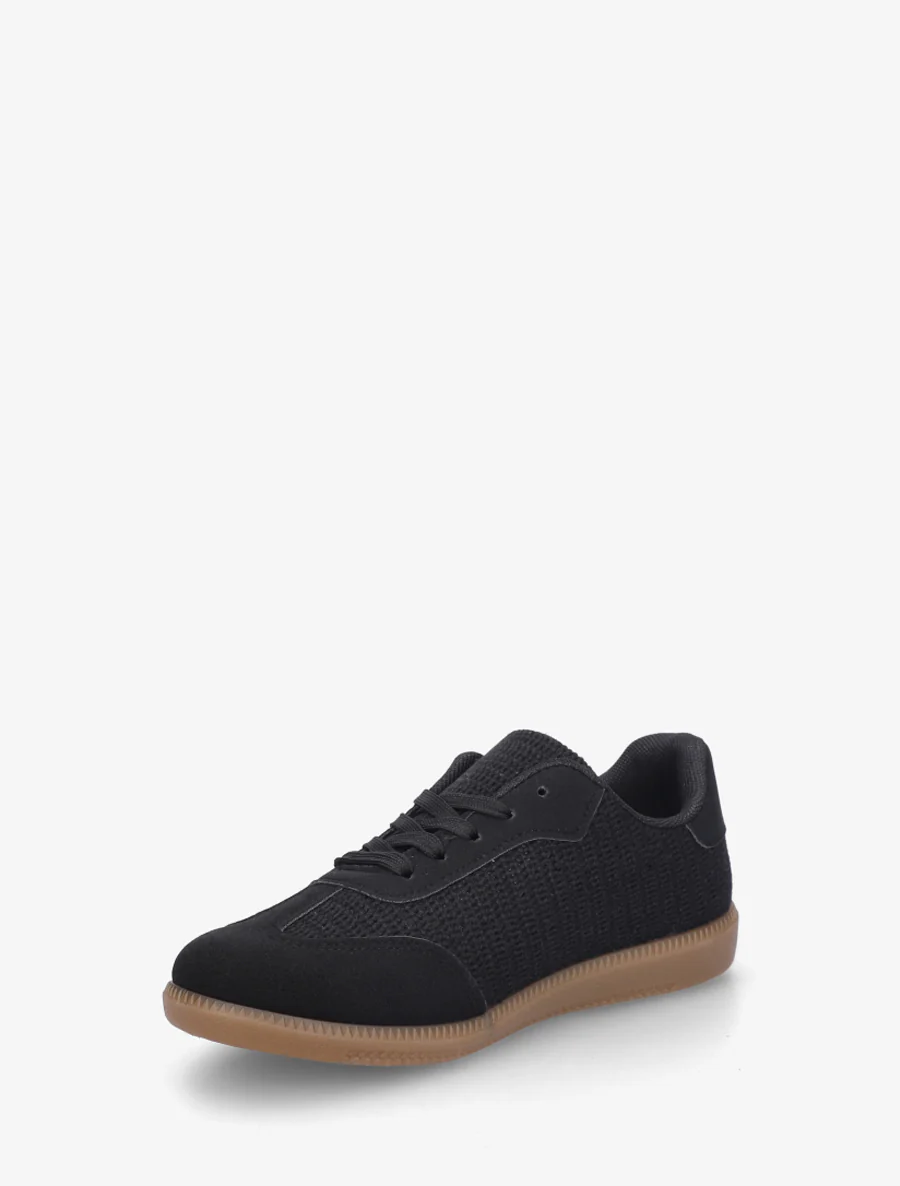 Sneakers bi-matière à semelle caoutchouc - Noir - Image 3
