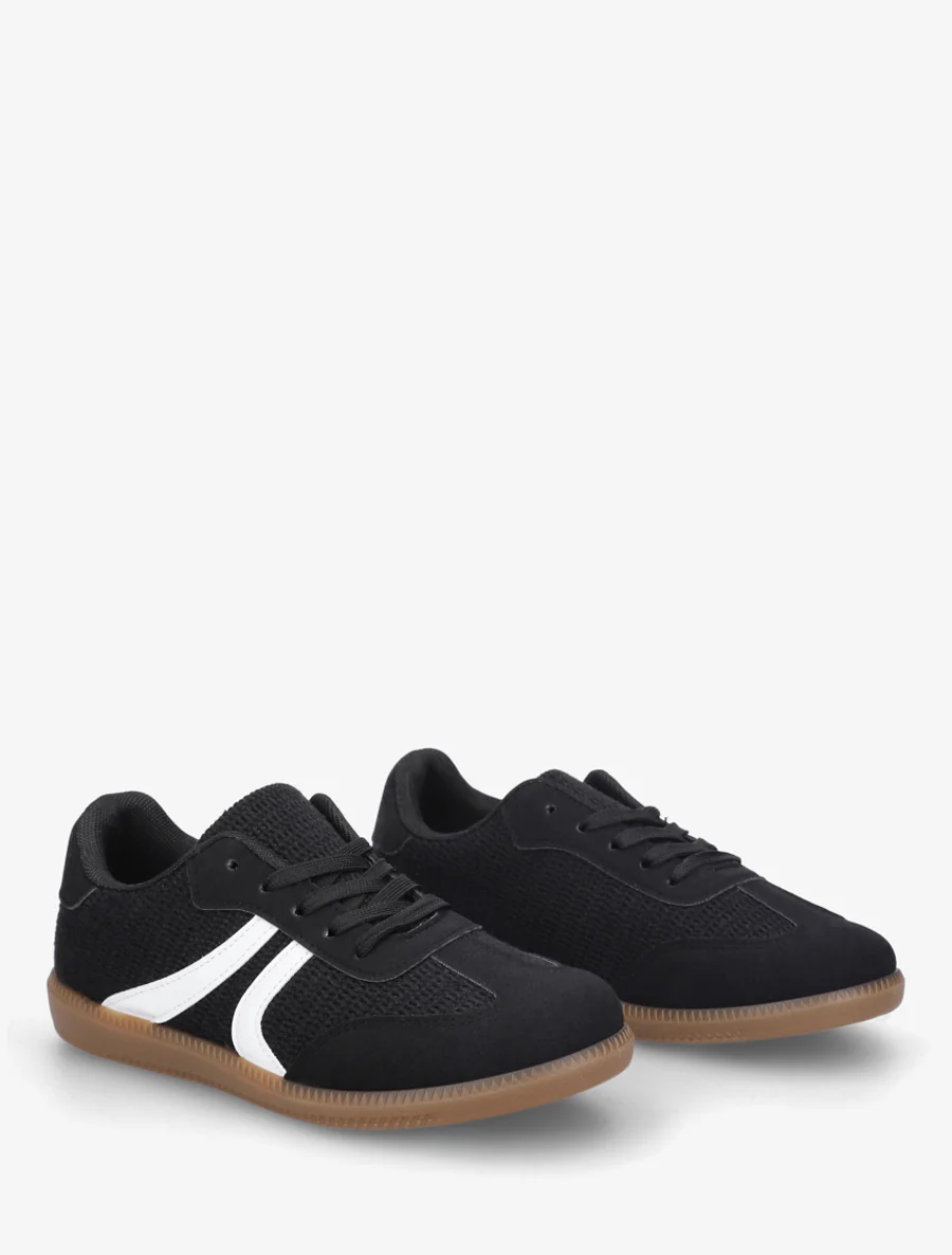 Sneakers bi-matière à semelle caoutchouc - Noir - Image 4