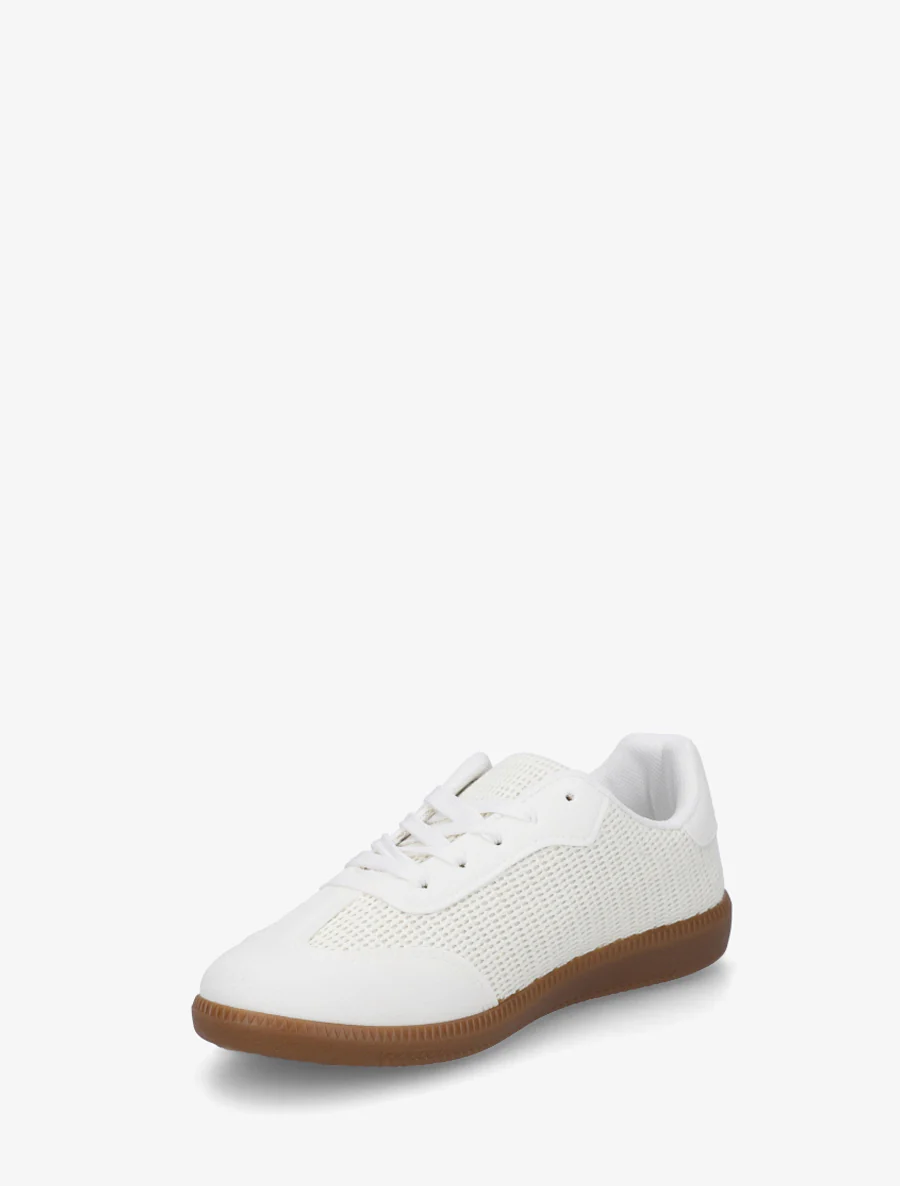 Sneakers bi-matière à semelle caoutchouc - Blanc - Image 3