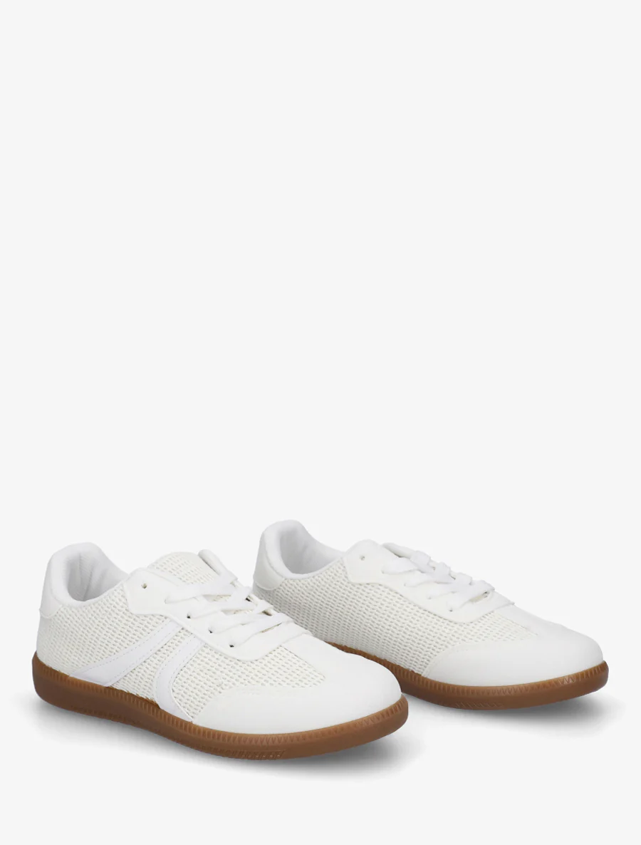 Sneakers bi-matière à semelle caoutchouc - Blanc - Image 4