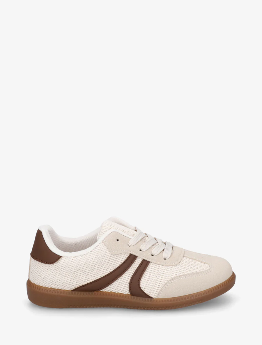 Sneakers bi-matière à semelle caoutchouc - Beige
