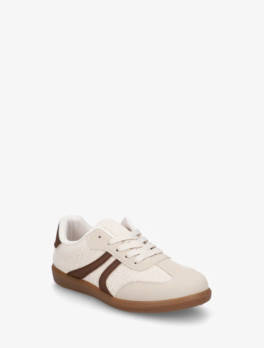 Sneakers bi-matière à semelle caoutchouc - Beige - Image 2