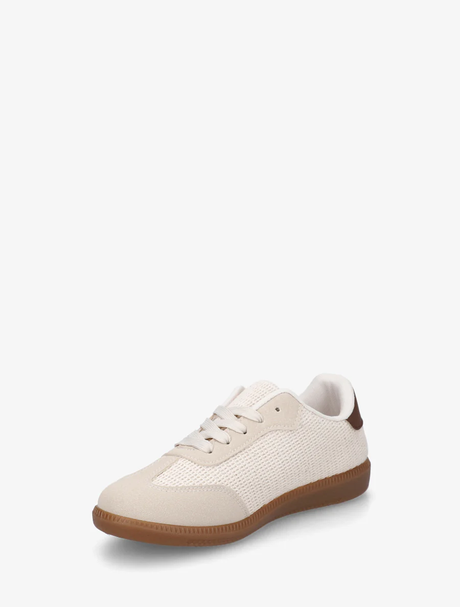 Sneakers bi-matière à semelle caoutchouc - Beige - Image 3