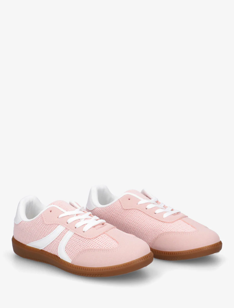 Sneakers bi-matière à semelle caoutchouc - Rose - Image 4