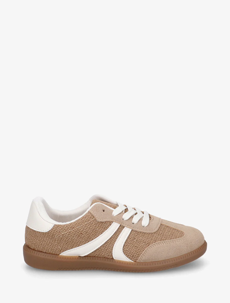 Sneakers bi-matière à semelle caoutchouc - Taupe