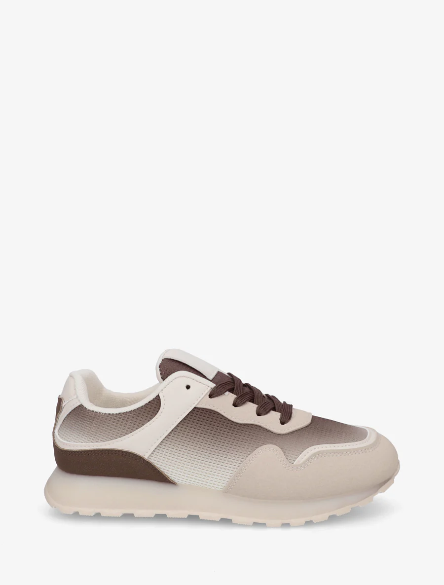 Sneakers bi-matière à semelle épaisse - Marron