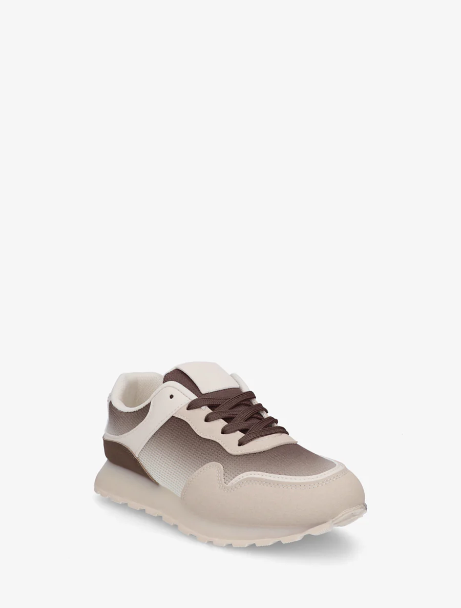 Sneakers bi-matière à semelle épaisse - Marron - Image 2