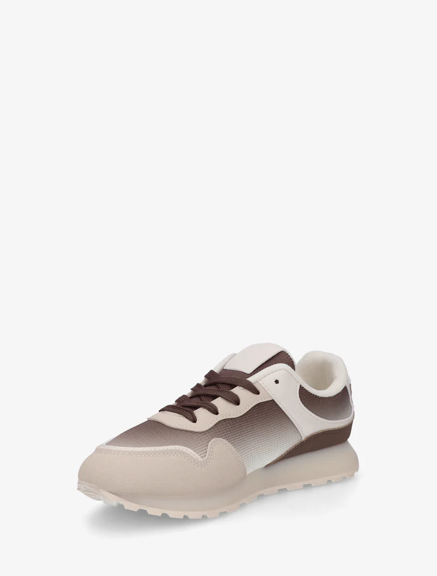 Sneakers bi-matière à semelle épaisse - Marron - Image 3