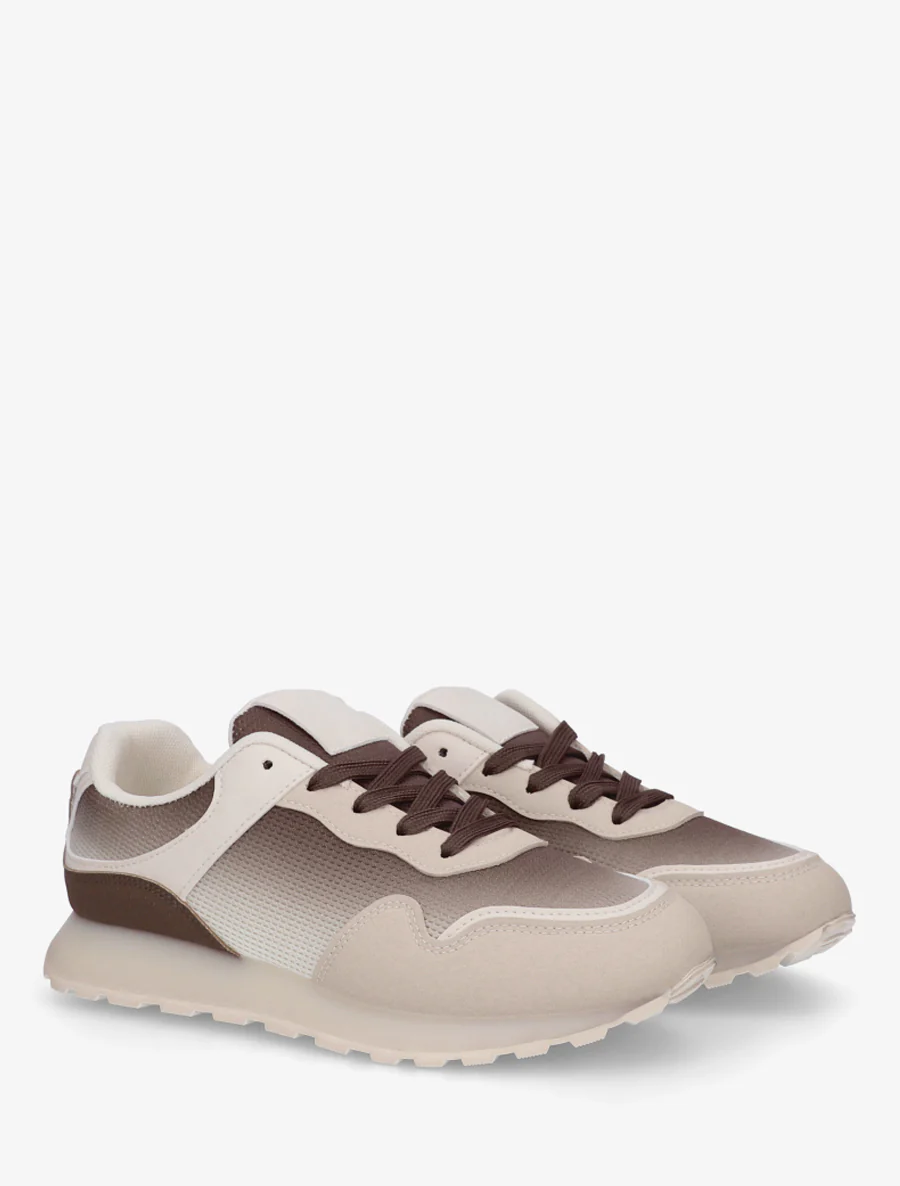 Sneakers bi-matière à semelle épaisse - Marron - Image 4