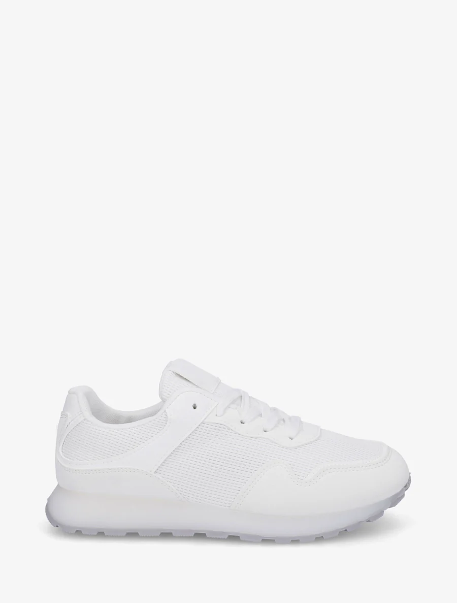 Sneakers bi-matière à semelle épaisse - Blanc
