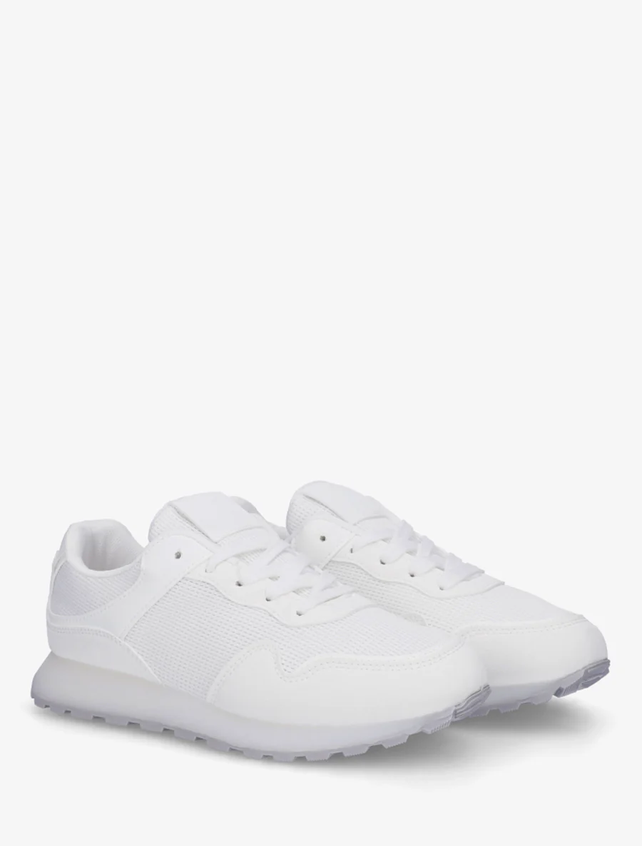 Sneakers bi-matière à semelle épaisse - Blanc - Image 4