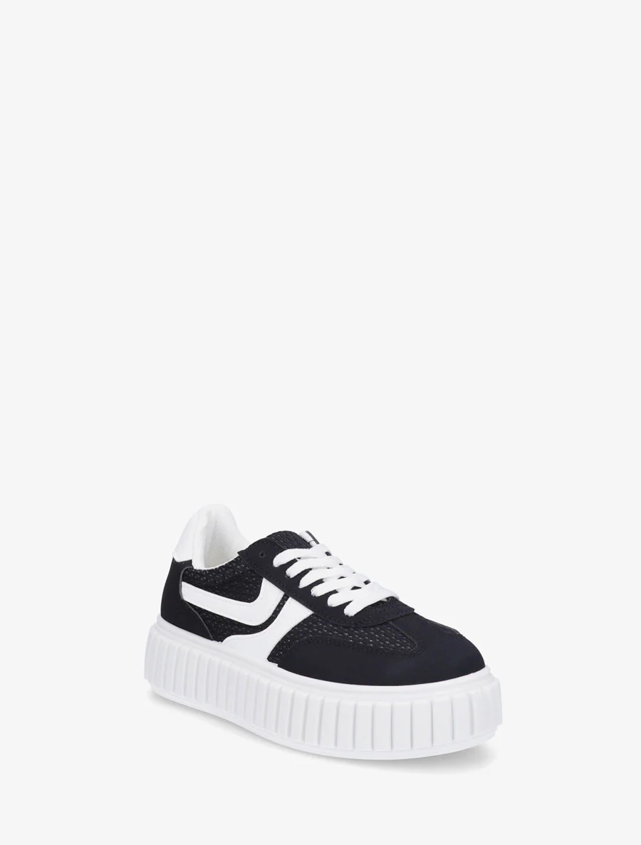 Sneakers bimatière à plateforme striée - Noir - Image 2