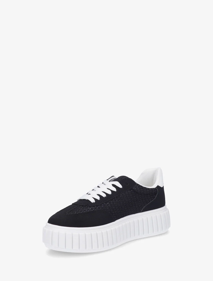Sneakers bimatière à plateforme striée - Noir - Image 3
