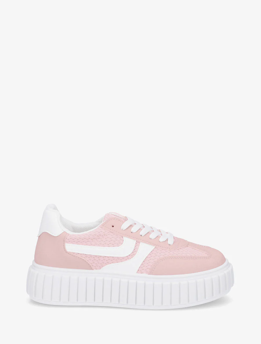 Sneakers bimatière à plateforme striée - Rose