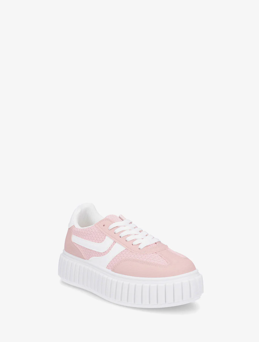 Sneakers bimatière à plateforme striée - Rose - Image 2