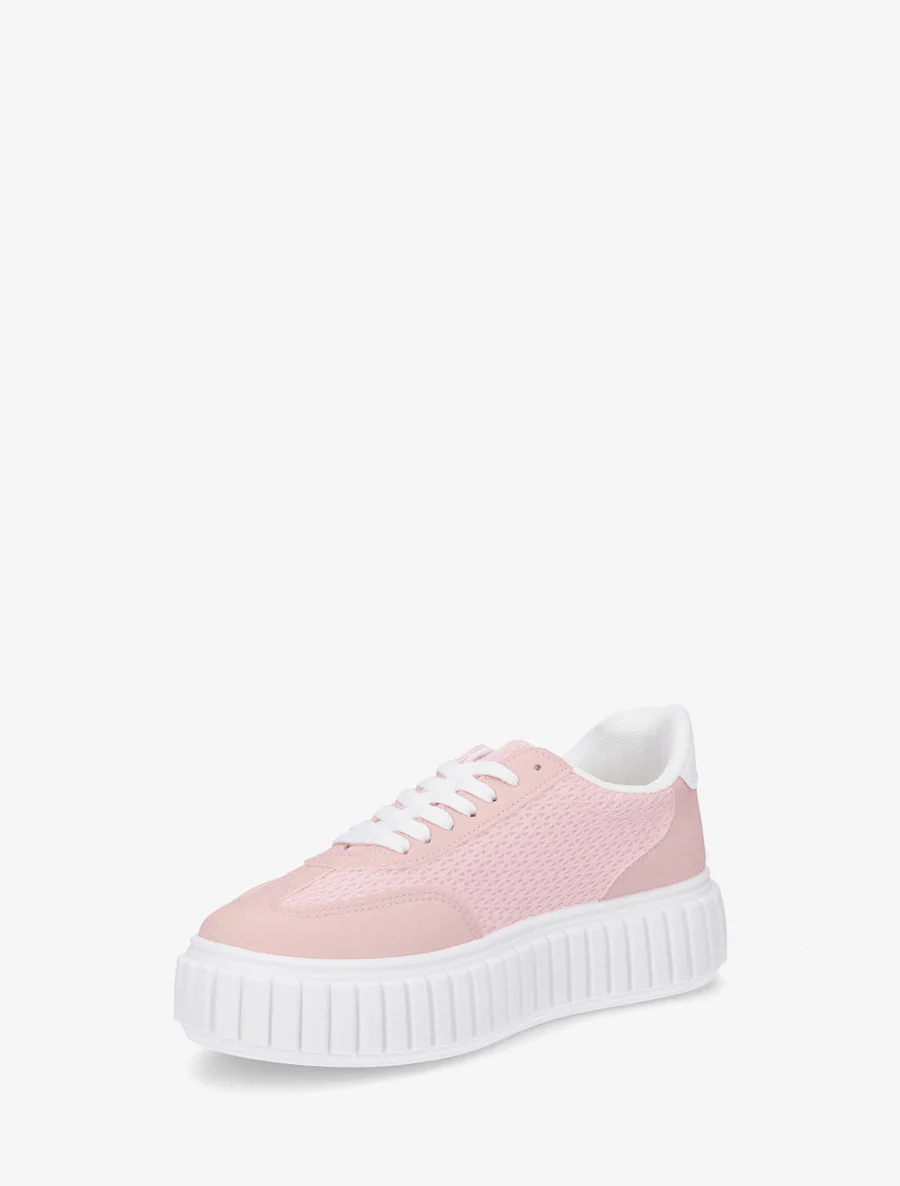 Sneakers bimatière à plateforme striée - Rose - Image 3