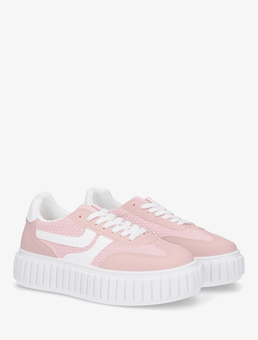 Sneakers bimatière à plateforme striée - Rose - Image 4
