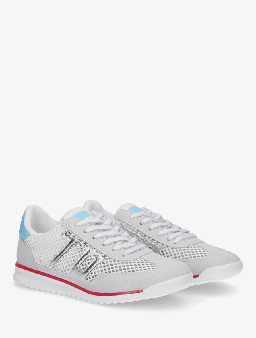 Sneakers bimatière floquées - Blanc - Image 4
