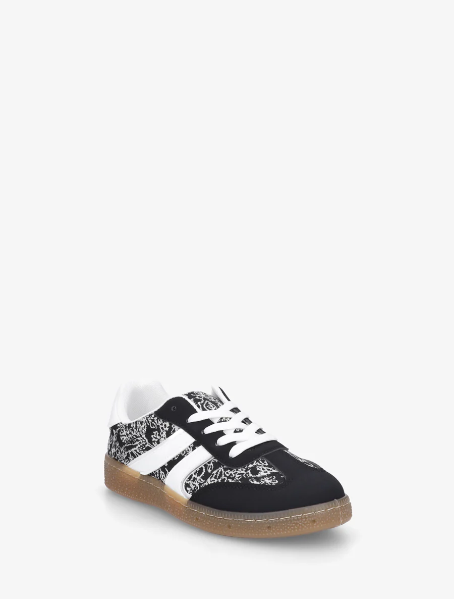 Sneakers bimatière imprimé roses - Noir - Image 2